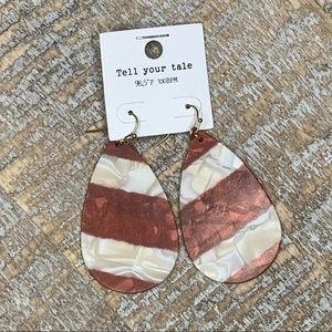 Cream & Brown Striped Chunky Dangle Earrings